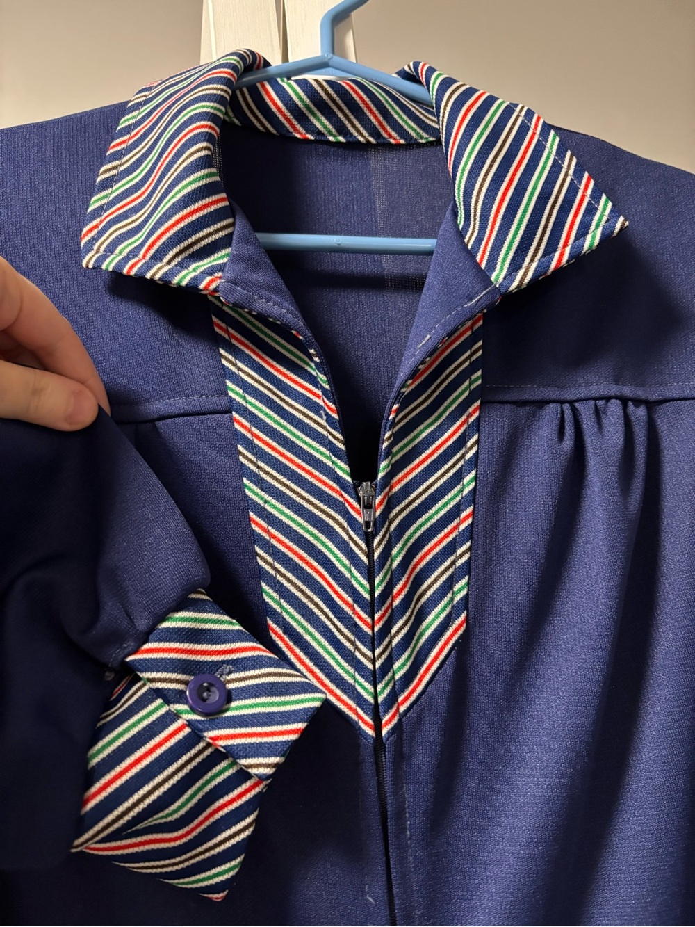 Women’s Navy Striped chevron Trim jumpsuit